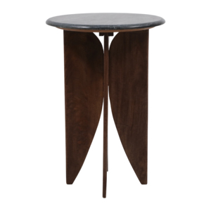 Tavolino Rotondo con Base in Legno di Mango e Piano in Pietra, Decorativo per Soggiorno e Camera da Letto in Spazi Ristretti - Product Image 3