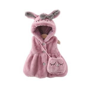 Manteau d'hiver long décontracté sans manches imprimé en polaire à capuche pour bébés filles - Product Image 3