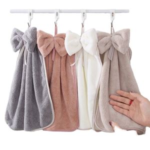 Joli torchon en velours corail avec nœud, en polyester, doux, absorbant, à suspendre, pour cuisine et salle de bain, accessoires pour la maison - Product Image 1