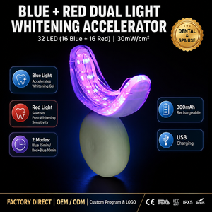 เครื่องเร่งการฟอกสีฟันด้วยแสงสีแดงและสีน้ำเงิน 32 LED |   อุปกรณ์ฟอกสี<span class=keywords><strong>ฟัน</strong></span>ระดับมืออาชีพสำหรับใช้ที่บ้าน l เทคโนโลยี 16 สีฟ้า และ 16 สีแดง - Product Image 1
