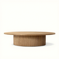 Table basse ronde RH MULHOLLAND, bois massif avec base cylindrique cannelée, table centrale moderne minimaliste