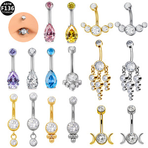 Anneau de nombril en zircone en forme de goutte, en alliage de titane G23, bijoux de piercing tendance pour femme, anneau ombilical pour soirée - Product Image 1
