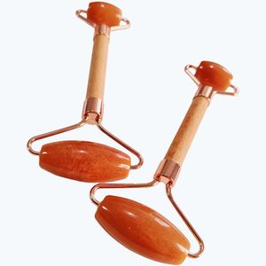 High Quality Facial <b>Massager</b> Red Aventurine Wooden Handle Red Jade Roller - Product Image 1