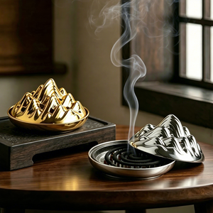 Brûleur d'encens en bois de santal ABS en forme de montagne avec couvercle - Plateau d'intérieur durable et écologique pour usage domestique - Bougies créatives - Product Image 1