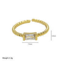 Bague ouverte rectangulaire ajustable plaquée or 18 carats avec pierre de naissance et bande perlée, coffret cadeau de bijoux avec pierres de naissance des 12 mois