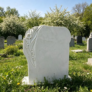 Stèle funéraire en marbre blanc de style européen avec sculpture florale, sculptée à la main, élégante, pour cimetière, <span class=keywords><strong>pierre</strong></span> <span class=keywords><strong>tombale</strong></span> commémorative - Product Image 4