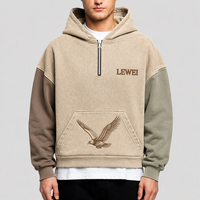 Sweat à capuche oversize color block pour homme, vert sauge, manches contrastantes, demi-zip, épais, style streetwear, vente en gros
