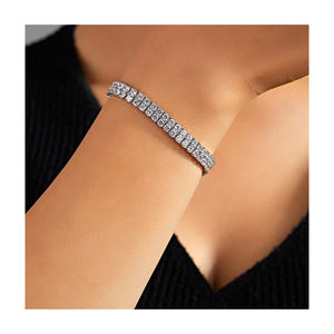 Pulsera Fina Unisex de Moissanita Clásica con Circonitas Cúbicas Blancas y Cadena de Oro Blanco, Regalo para Fiestas - Product Image 1