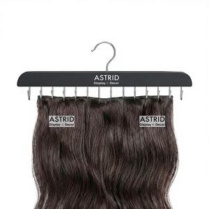 Astrid 36,5 CM 14 crochets en bois avec logo personnalisé, cintre gain de place pour perruques et extensions capillaires pour salon - Product Image 1