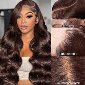 13x6 hd फीता ललालाट सफेद भारतीय बाल चॉकलेट शरीर की लहर मानव बालों को चपलता हुआ - Product Image 3