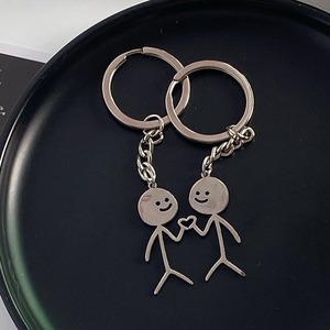 Lot de 2 porte-clés mousquetons en métal au design ludique de gribouillage, avec typographie de bonhomme bâton tendance, pour pendentif d'amour, cadeau pour couples, bijoux - Product Image 2