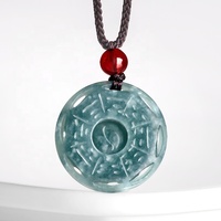 Pendentif en Jadeite Naturelle Bleu Eau Huit Trigrammes UNISEXE Style Chinois Taoïste Cadeau avec Certificat d'Expertise HJ24