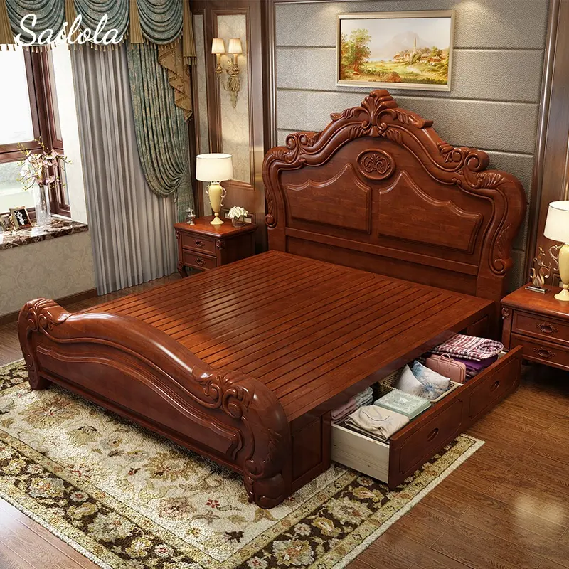 Conjunto de móveis estilo americano, cama de casamento antiga