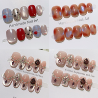 2026 Faux ongles à presser faits main, amande, courts, carrés, amusants, amovibles, réutilisables, 3D stéréo, motif dessin animé Kawaii, mignons, pour doigts