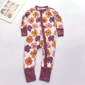 Merek cetak & Label bambu ritsleting Bayi Romper bambu tidur anak baru lahir organik bayi bambu Viscose piyama bayi - Product Image 3