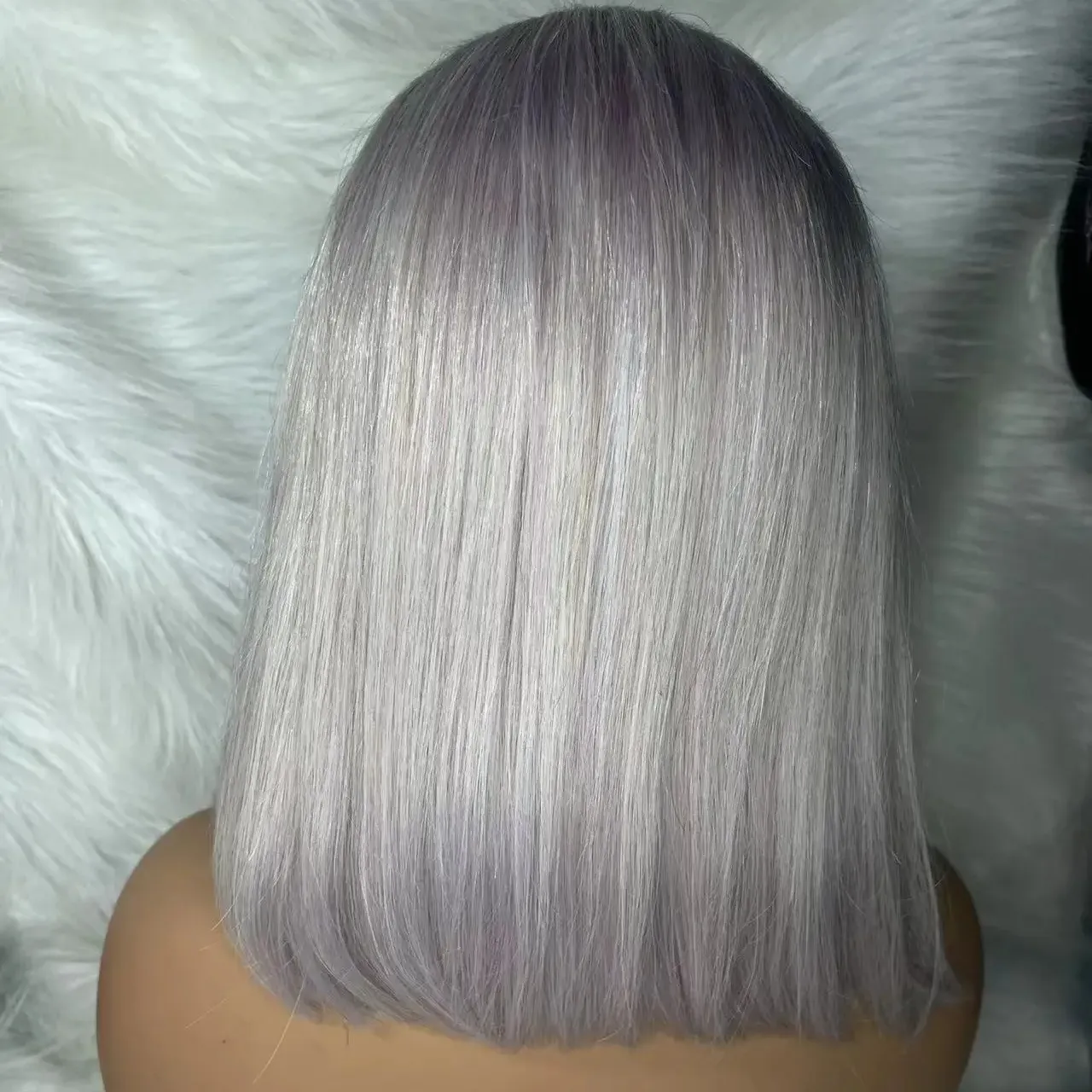 Giá Rẻ Giá grey bạc màu ngắn Bobo tóc con người đầy đủ phía trước ren tóc giả cho phụ nữ