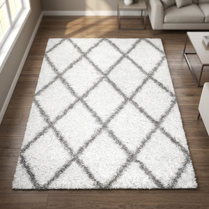 Alfombra Moderna para Dormitorio, Antideslizante, de Pelo Largo, con Diseño Geométrico, para Yoga, 160x229cm, Blanca - Product Image 1