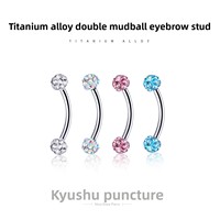 F136 Medical-Grade Titanium Female Eyebrow Piercing Curved-Barbell Stud Internal Threading Diamond Inlay 10mm Length Edgy Bold