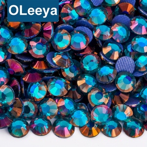 OLeeya German Glue Glass Hot Fix Rhinestone SS6-SS30 Peacock Blue Light Iron on Custom Rhinestone for <b>Bikini</b> Decorations - Product Image 1