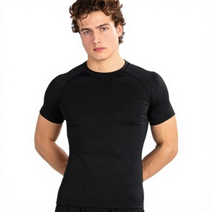 Men's Black Short Sleeve Slim Fit Sporty T-<b>Shirt</b> O-Neck Quick Dry Knitted Polyester Solid Color - Product Image 1