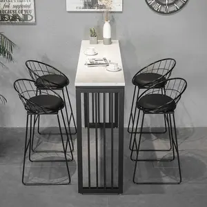 Modern tasarım 120 cm ila 180 cm siyah demir güçlü kararlı bacaklar mermer masa masası led çubuk masa