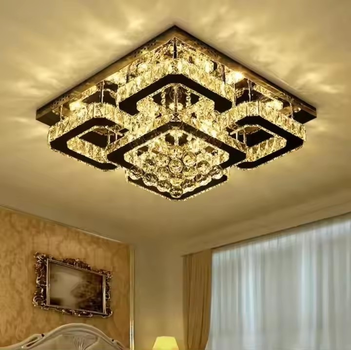 Mengjay Moderne Crystal Plafonnier, mini-plafonds autour du cristal et du métal, lumière de plafond fin E27 Lampe Plafond lumineux pour la chambre à coucher Salon Cuisine. (Plafonnier