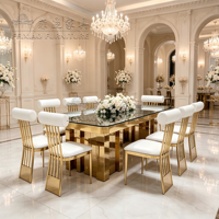 Table de réception élégante en acier inoxydable couleur or, design luxueux et moderne, pour mariage