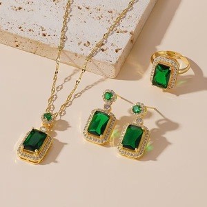 Factory Wholesale Emerald <b>Necklace</b> Set, Micro Inset Copper Green Brass Zircon Pendant <b>Necklace</b>, Stainless Steel Women's <b>Necklace</b> - Product Image 1