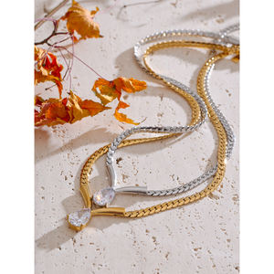 जिनयू 5572 ट्रेंडी डिजाइन चमकदार घन ज़िरकोनिया पेलेंट हार 18k प्लेटेड स्टेनलेस स्टील पेंडर हार - Product Image 2