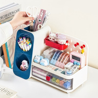 Porte-stylos incliné en plastique, boîte de rangement de style tiroir, organisateur de bureau moderne et minimaliste, support de papeterie de très grande capacité