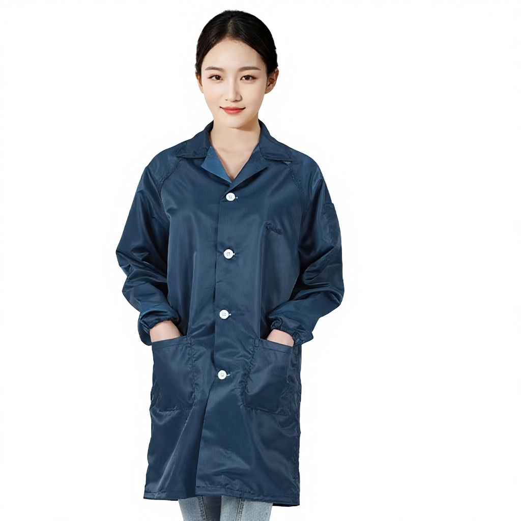 Camice da laboratorio blu navy antistatico con colletto