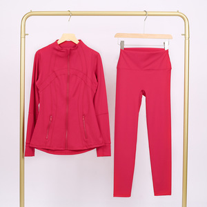 Completo Lul* con Pantaloni a Cinque Punti e Giacca con Colletto Alto, Manica Lunga, Cappotto da Donna, Vita Elastica, Asciugatura Rapida, <span class=keywords><strong>Abbigliamento</strong></span> Sportivo per Corsa e Yoga - Product Image 6
