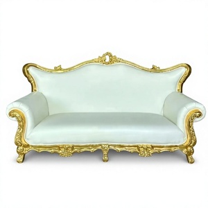<span class=keywords><strong>Canapé</strong></span> deux places européen en bois massif sculpté doré, cuir blanc, pour hall d'hôtel, banquet de mariage, villa, salon - Product Image 1
