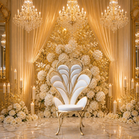Chaise Trône Art Déco Dorée à Dossier Paon, Siège Rembourré Blanc, Chaise de Mariage de Luxe pour Cérémonie des Mariés et Décoration de Photobooth