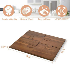 Juego de 4 tablas de cortar de madera de acacia con asas, tablas de cortar grandes personalizadas para servir alimentos y carne - Product Image 3
