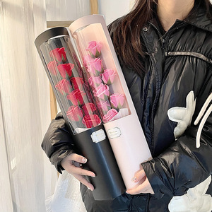 Nouveau design Savon de Noël fait main, bouquet de fleurs simulées en forme de seau dans un tube en papier rond <span class=keywords><strong>long</strong></span>, boîte de fleurs préservées - Product Image 3