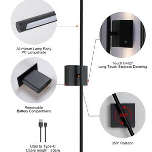 Applique murale LED rechargeable par USB 80cm Noir 350 °   Lampe murale rotative avec télécommande et batterie amovible pour chambre et salon - Product Image 3