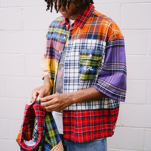 Custom High Quality Design Fashion Plaid <b>Shirt</b> Cut and Sew 100% Cotton Casual Street Wear Button up Plaid <b>Shirt</b> - Product Image 1