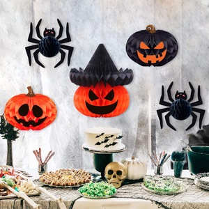 Adornos Colgantes de Papel con Forma de Panal de Abeja 3D para Decoraciones de Fiesta de Halloween, Reutilizables y Populares, Calabaza y Araña - Product Image 3