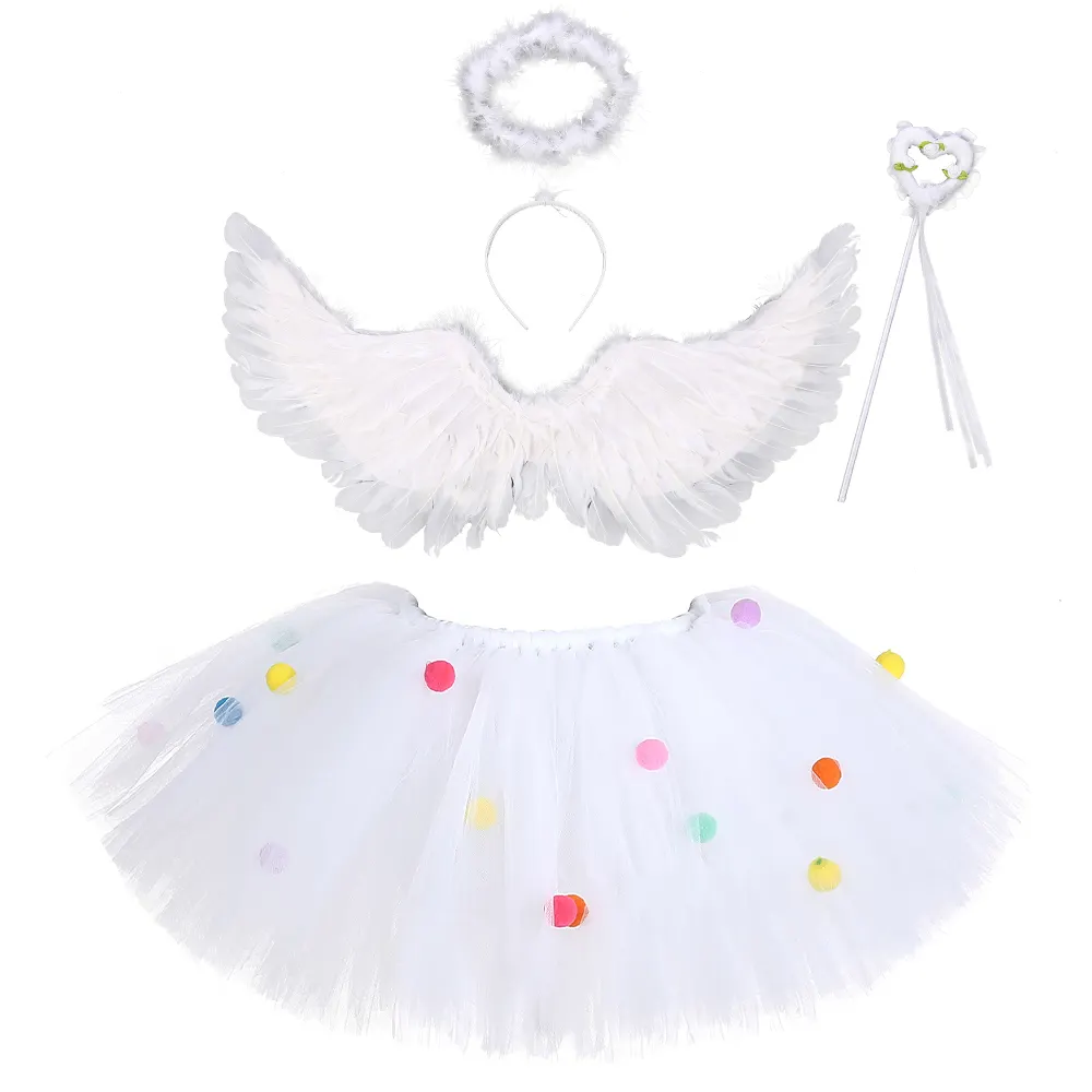 Saia de anjo branco personalizado fantasia de palco, meninas saia asas chapéu roupas para crianças