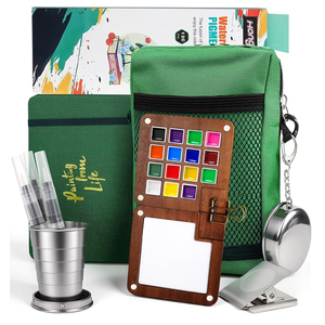 Ensemble de peinture <span class=keywords><strong>aquarelle</strong></span> miniature XinyiArt, tout-en-un, <span class=keywords><strong>kit</strong></span> de peinture <span class=keywords><strong>aquarelle</strong></span> de poche pour artistes avec palette, pinceau, gobelet, journal, sac de transport - Product Image 1
