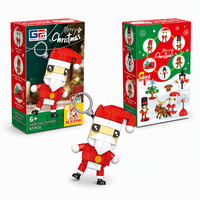 Gantungan Kunci Santa Claus dengan Blok Bangunan dan Cincin Jari yang Dapat Dipakai, Topi Merah, Jenggot Putih, Karakter Liburan