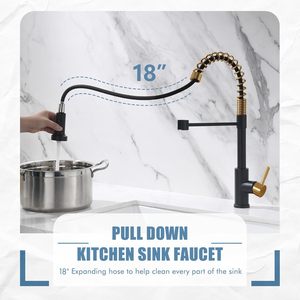 Grifo de Cocina <span class=keywords><strong>GIMILI</strong></span> Negro y Dorado con Rociador Extraíble, Giratorio 360°, Doble Función, de un Solo Orificio, de Acero Inoxidable, para Casas de Campo, Autocaravanas y Lavanderías - Product Image 3