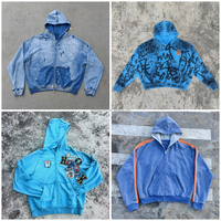 Sweat à capuche zippé en coton lourd délavé Huili pour homme, logo personnalisé imprimé, blocs de couleur, tricot gaufré, coupe ample avec empiècements