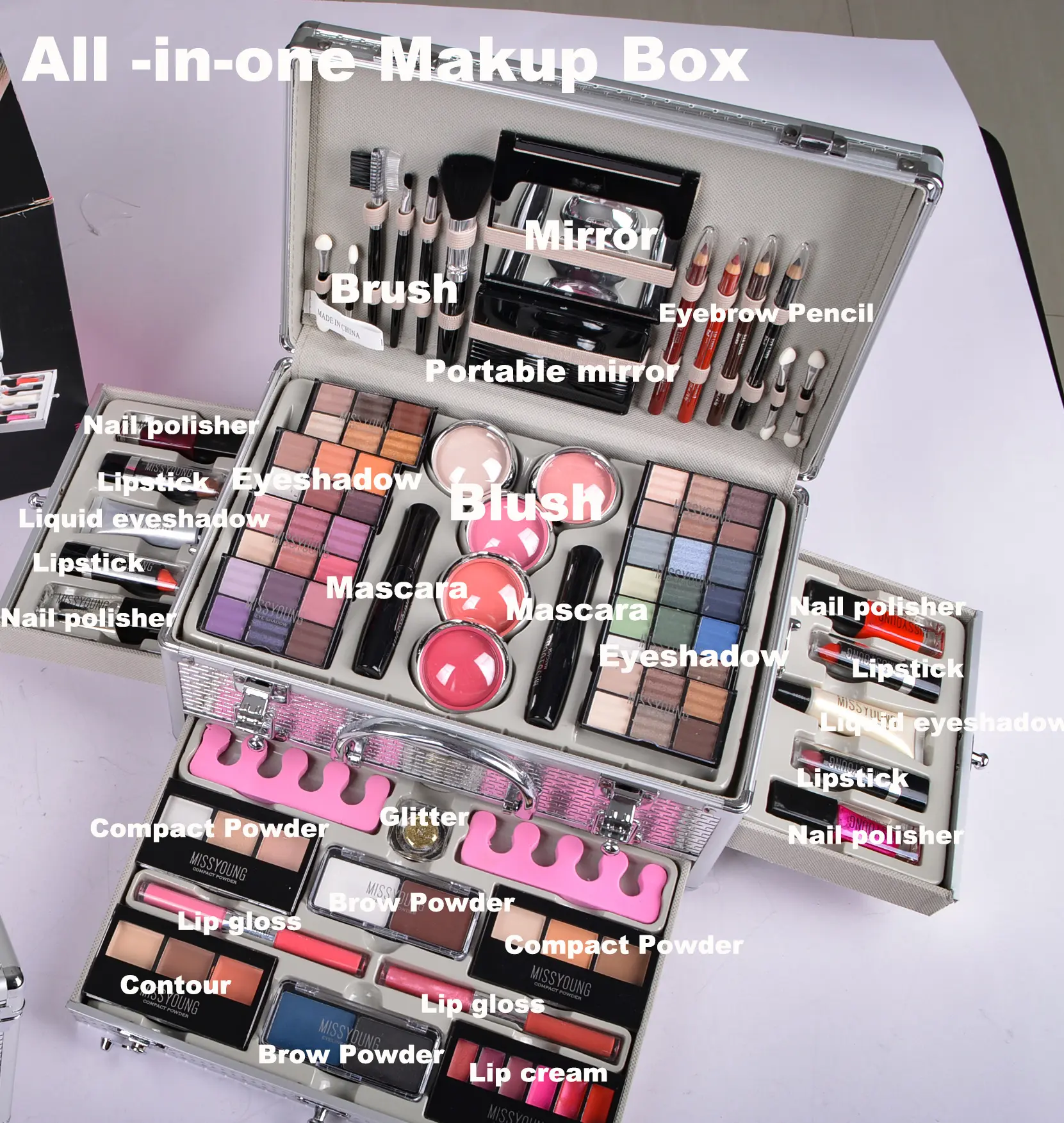 ALL IN ONE 106 Pcs Full Professional Makeup Sets For Girl Eyeshadow Lipstick Blush Brush Set Mirror Case Cosmetics