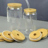 Mug à bière en verre borosilicate transparent en forme de canette, personnalisable, 12oz 16oz, avec couvercle en bambou et paille, écologique et réutilisable, vente en gros