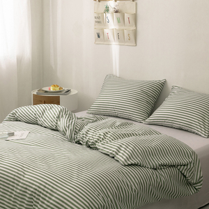 Hot Selling Olive <strong>Green</strong> White <strong>Striped</strong> Brushed 3 Piece Duvet Cover Set Plush Cozy Polyester <strong>Bedding</strong> Fade Resistant Bed Linens - Product Image 2