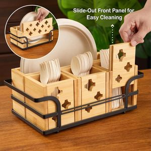 Estante de Almacenamiento de Cocina de Bambú, Escurridor de Platos Multifuncional con Panel Deslizable, Fácil de Limpiar, Organizador de Vajilla - Product Image 1