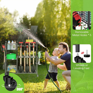 Robuster Metall-Garagenorganizer-Wagen, Rollender Gartenwerkzeug-Aufbewahrungsständer mit Rädern für Schaufeln, Kärrchen und Gartengeräte - Product Image 2