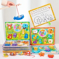 Zhiqu jouets ensemble éducatif pour les nourrissons âgés de 5 à 7 ans multifonctionnel en bois pêche perlée horloge planche à dessin en bois